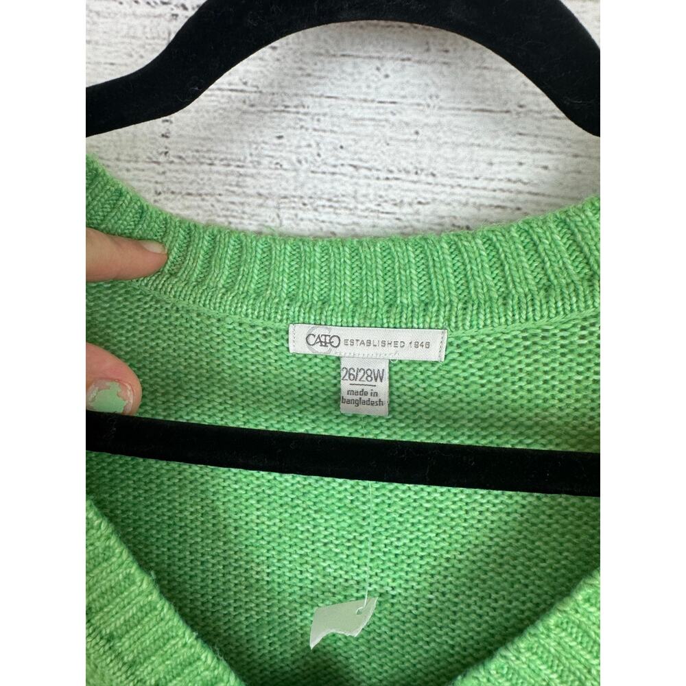 Cato Plus Size Green Knit V-Neck Sweater Size 26/28W - Picture 4 of 7